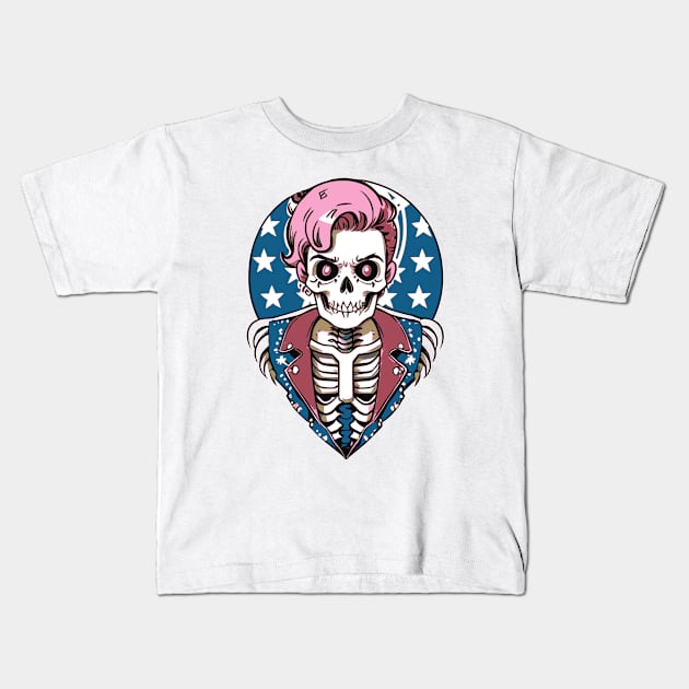 Funny Patriotic Rockabilly Skeleton Kids T-Shirt by CGI Studios